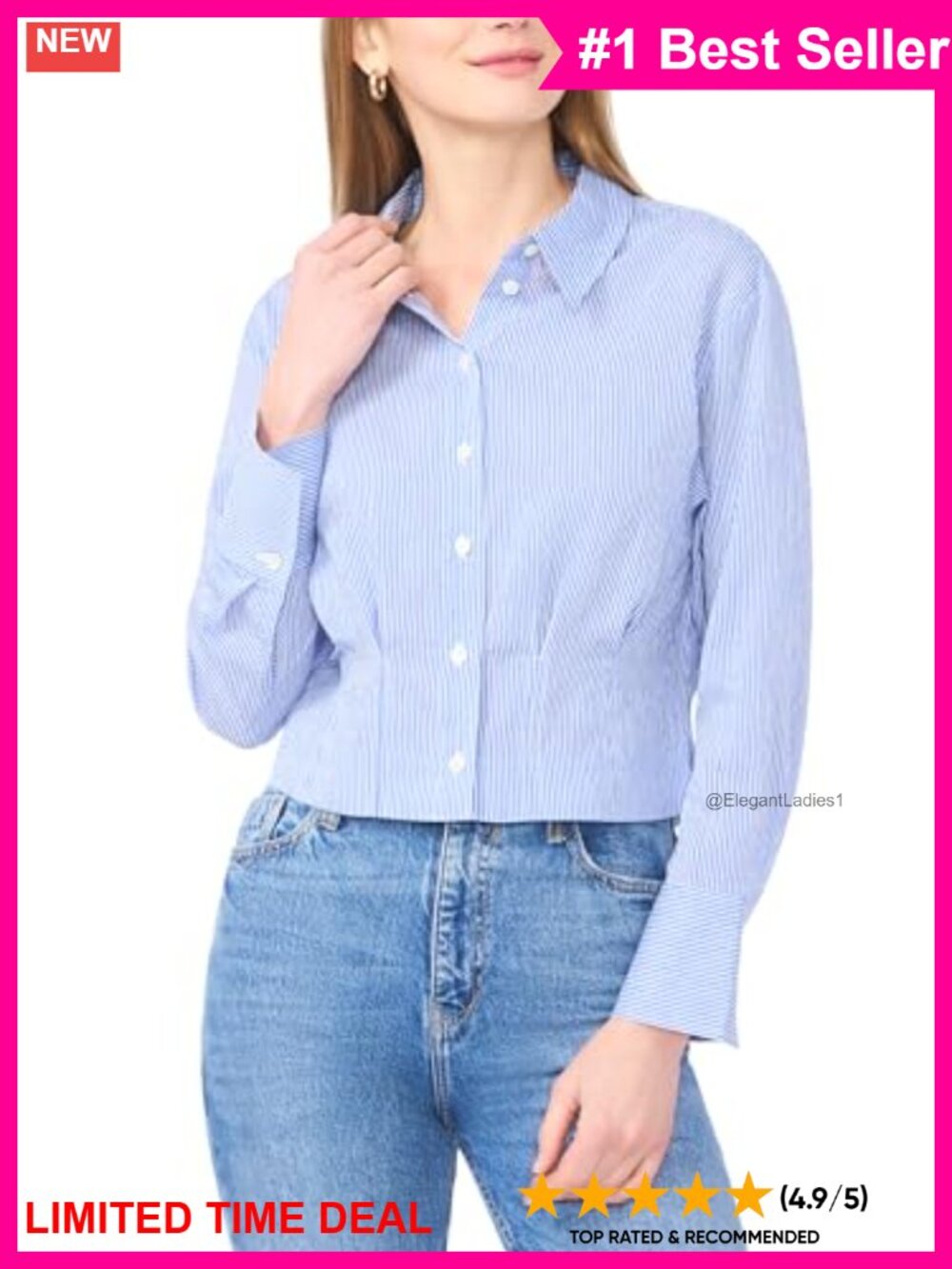 Tie Neck Long Sleeve Blouse Pleat Waist Princess Sleeve Button Shirt